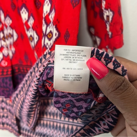 Maeve Anthropologie Women Top 4 Red Paisley Woodland Walk Button Down Shirt - Picture 7 of 11